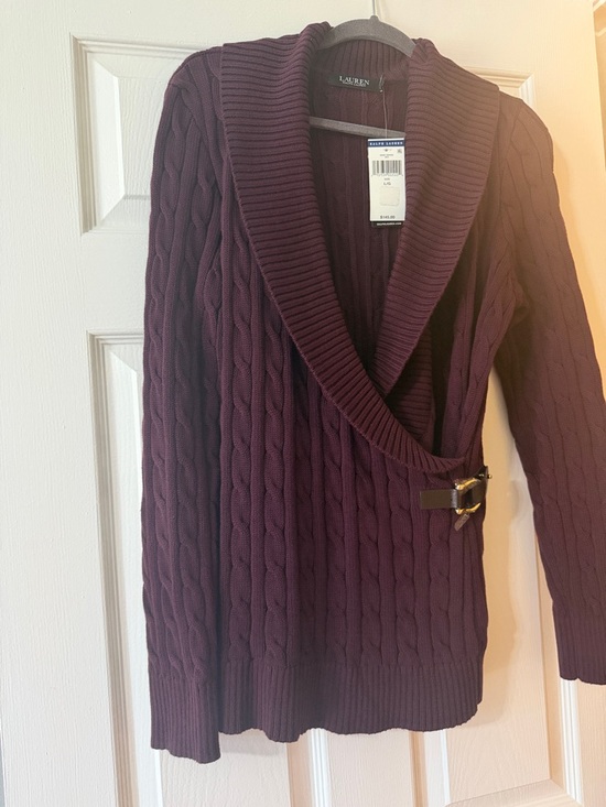 Ralph Lauren Sweaters - Ralph Lauren Cable Knit Shawl Collar Sweater in Deep Plum- like wine